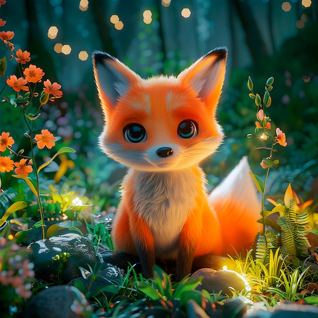 Free photo 3d fox cartoon illustration