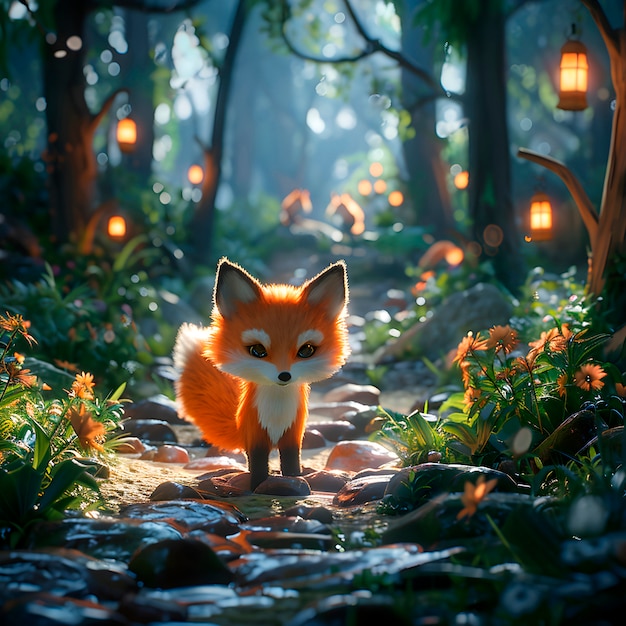 Free photo 3d fox cartoon illustration