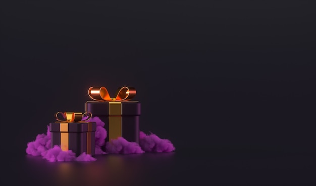 3D gift box scene with clouds