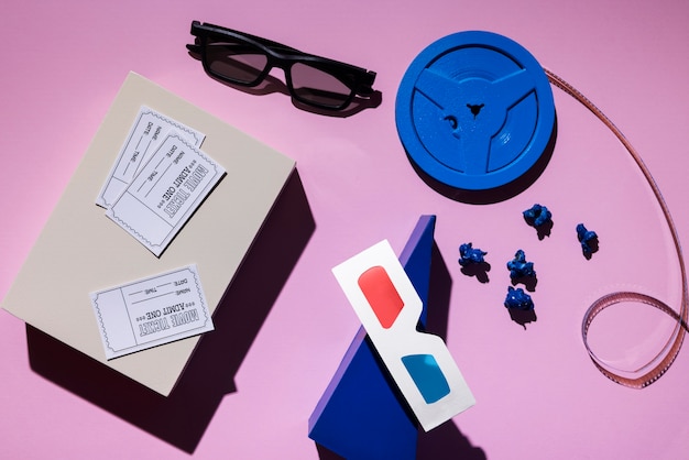 3d glasses for movies and tickets  flat lay