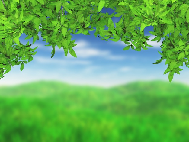 Foto gratuita paesaggio erboso 3d con foglie verdi