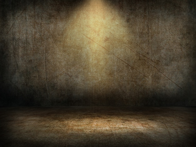 Free photo 3d grunge room interior with spotlight shining down