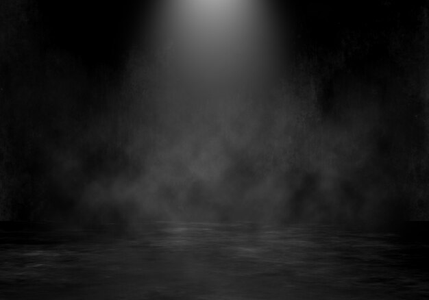 3D grunge room interior with spotlight and smoky atmosphere background