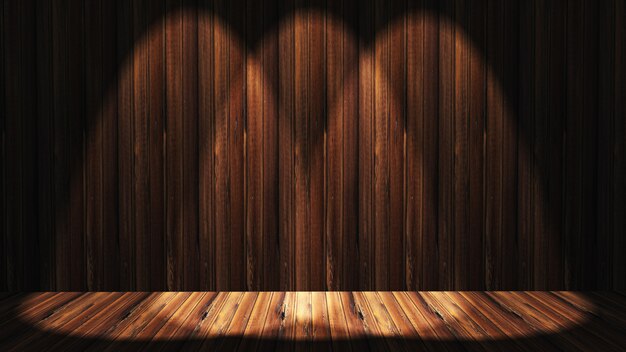3D grunge wooden interior with spotlights shining down