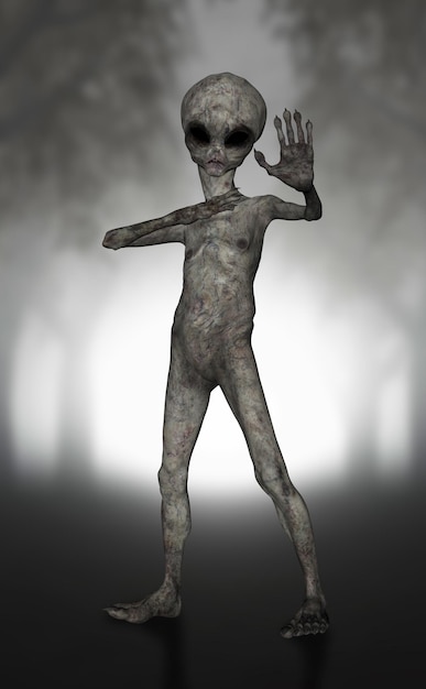 3D Halloween background with alien like creature