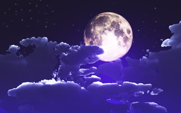 3D Halloween background with clouds and moon
