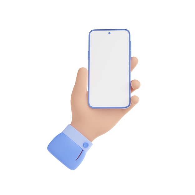 3d мобильный телефон в руке с пустым экраном