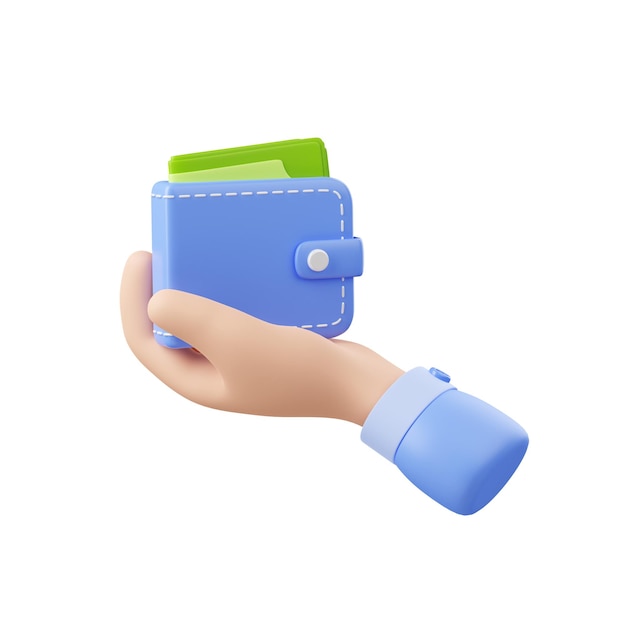 Free photo 3d hand hold wallet with paper money cash