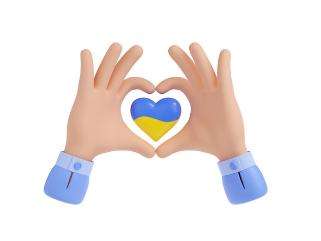 Бесплатное фото 3d жест руками с сердцем с флагом украины