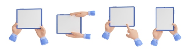 Free photo 3d hands hold tablet computer with blank screen