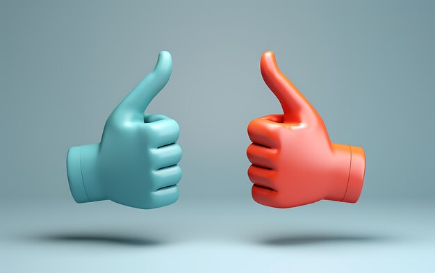 3d hands showing thumbs up gesture