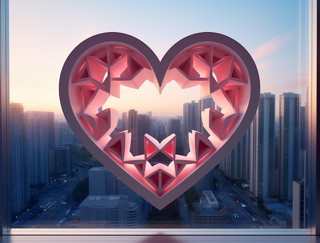 Foto gratuita forma di cuore 3d incorporata nell'architettura della città