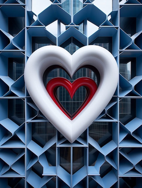 3D форма сердца, встроенная в архитектуру города