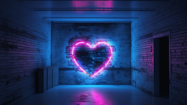 Бесплатное фото 3d форма сердца с ярким неоновым светом