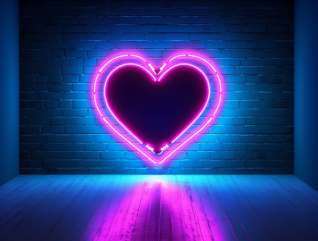 3d heart shape with bright neon light