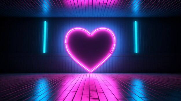 3d heart shape with bright neon light