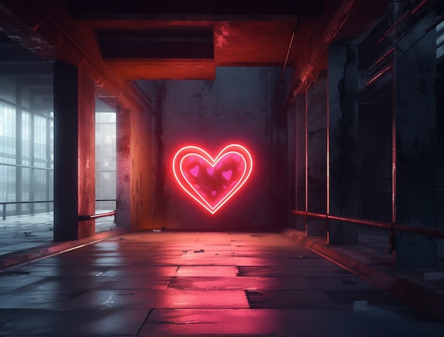 Foto gratuita forma di cuore 3d con luce neon brillante