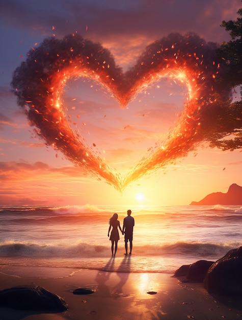 Free photo 3d heart shape with couple in love