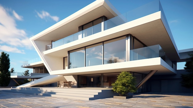 Бесплатное фото 3d-модель дома с современной архитектурой