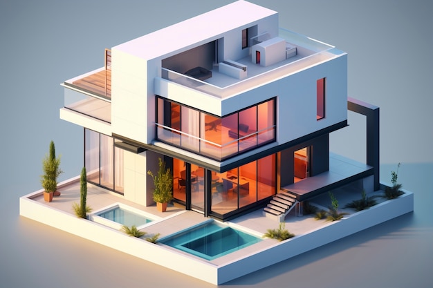 Foto gratuita modello di casa 3d con architettura moderna