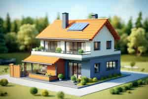 Free photo 3d house model with modern architecture