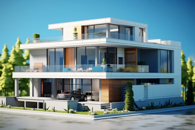 Free photo 3d house model with modern architecture