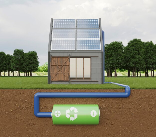 3d house with solar pannels
