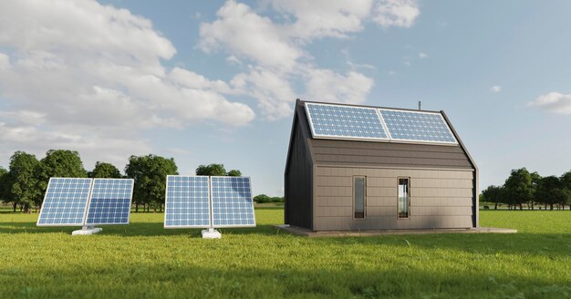 3d house with solar pannels