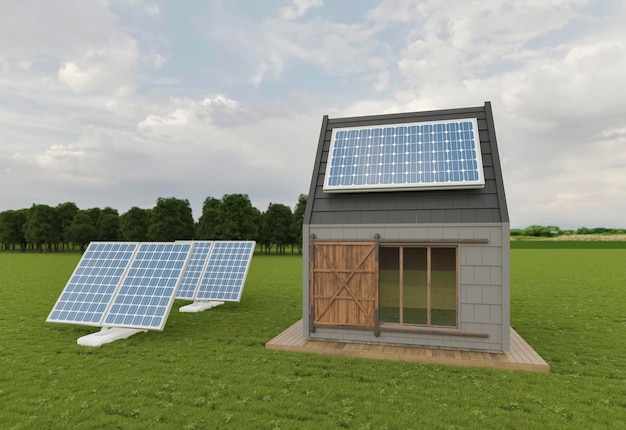 Free photo 3d house with solar pannels