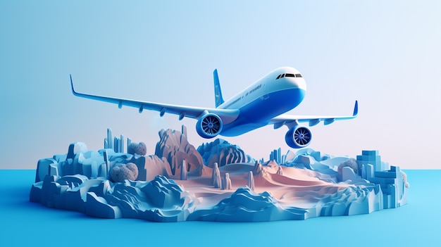 Free photo 3d icon for travel with airplane