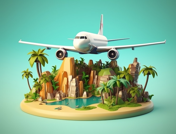 Free Photo 3d icon for travel with airplane