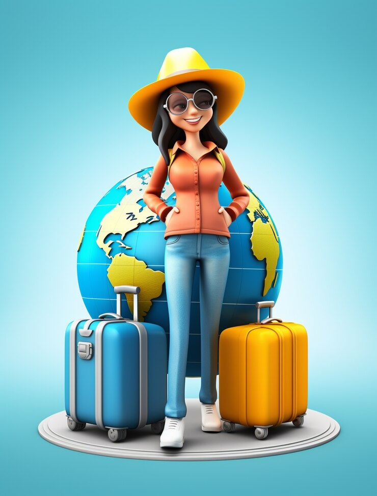 Free Photo 3d icon for travel with woman