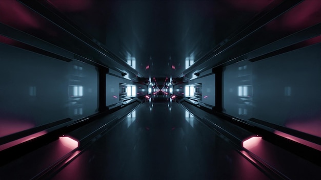 3d illustration of 4k uhd endless sci fi corridor with neon lights Premium Photo