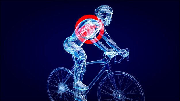 3d illustration of an anatomy of a xray cyclist riding with abstract art