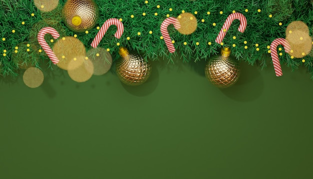 Free photo 3d illustration background with christmas decoration with bokeh lights