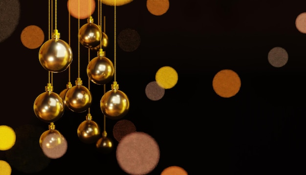 3d illustration background with golden christmas balls