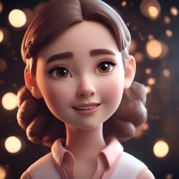 3D Illustration of a beautiful Japanese girl with bokeh background