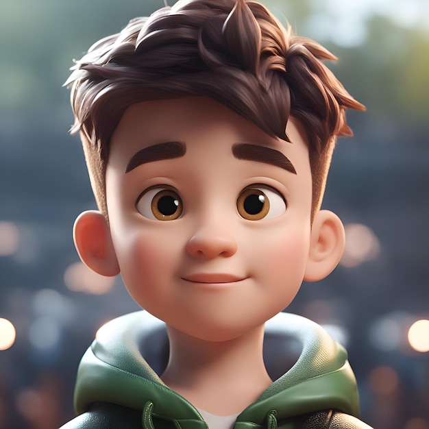 Free photo 3d illustration of a boy in a green jacket and hairstyle