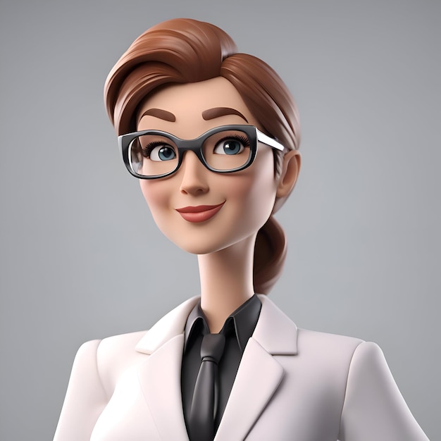 Free photo 3d illustration of business woman in white coat and eyeglasses