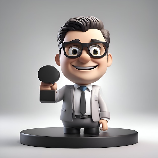 Free photo 3d illustration of a businessman holding a microphone in front of a podium