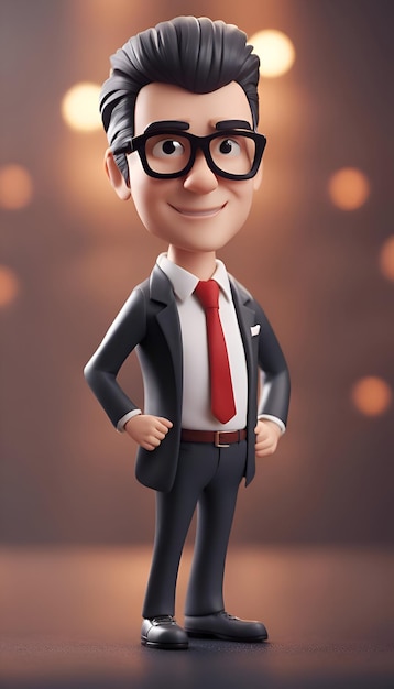 Free photo 3d illustration of a cartoon businessman with glasses and a black suit