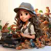 Free photo 3d illustration of a cartoon character of a girl in a hat