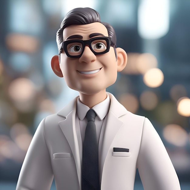 Free photo 3d illustration of a cartoon character in a white coat with glasses