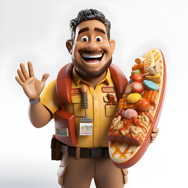 Free photo 3d illustration of a cartoon character with a backpack and a hot dog