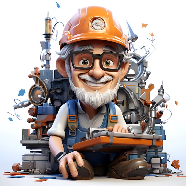 Free photo 3d illustration of a cartoon character with a construction helmet and tools