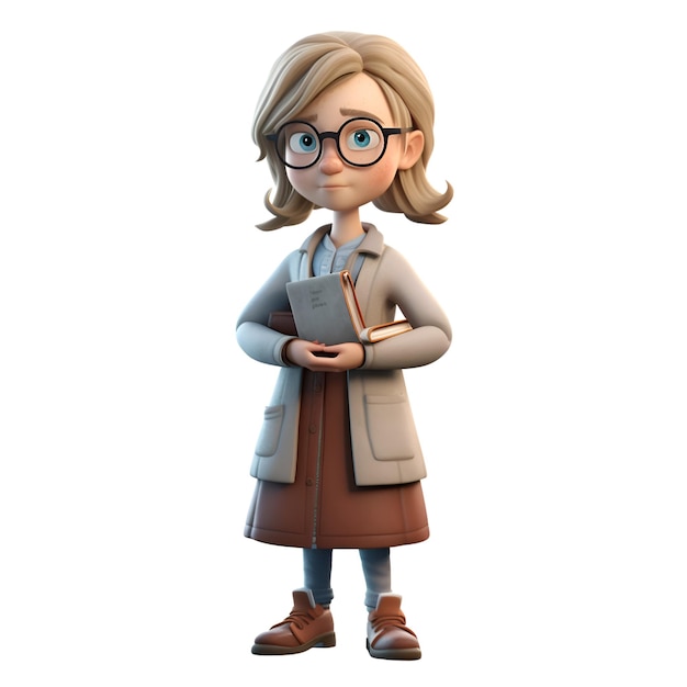 Free photo 3d illustration of a cartoon character with glasses and a coat