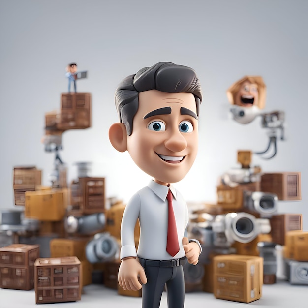 Free photo 3d illustration of a cartoon character with industrial equipment in the background