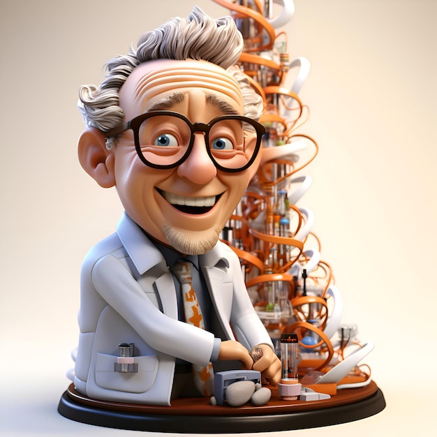 Free photo 3d illustration of a cartoon character with a lab coat and glasses