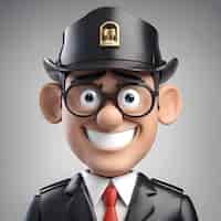 Free photo 3d illustration of a cartoon character with a police cap and glasses