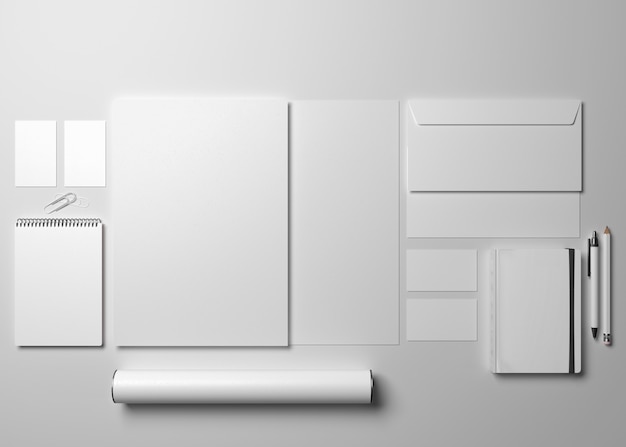 3d illustration. Corporate identity. Stationary branding set mockup.